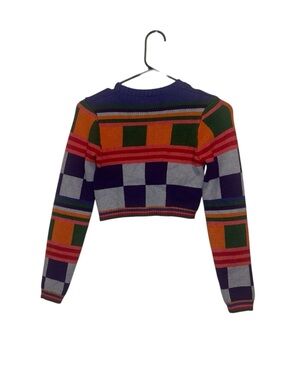 RETRO Cropped Checkerboard Knit longsleeve Top